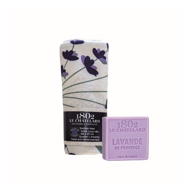 Kitchen linen, Lavender flowers pattern and 1 Lavender soap 