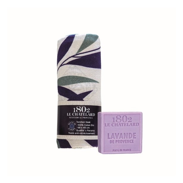 Kitchen linen, Olive Tree Leaves pattern and 1 Lavender soap 