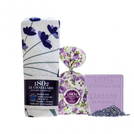 SET OF 1 Sachet 18 g Lavender & Lavandin+1 a kitchen linen Tissé + 1 SOAP 100 g Lavender