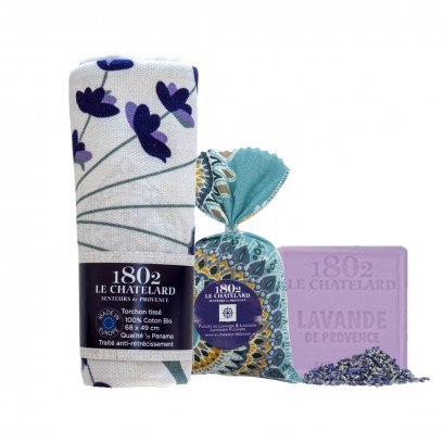 SET OF 1 Sachet 18 g Lavender & Lavandin+1 a kitchen linen+ 1 SOAP 100 g Lavender