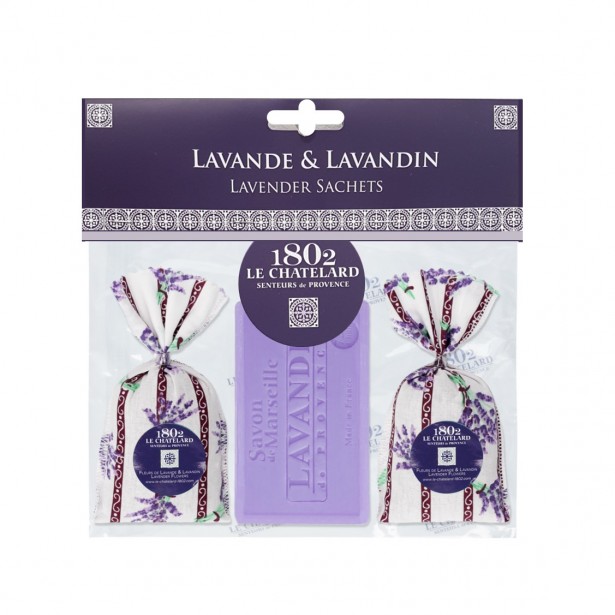 SET OF 2 Sachets 18g Lavender & Lavandin + 1 SOAP 100 g Lavender