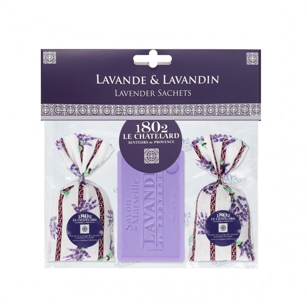 Lot 2 sachets Lavande & Lavandin imprimé Lavande et 1 Savon Lavande