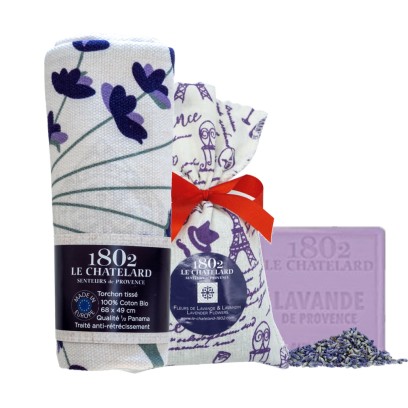 SET OF 1 Sachet 18g LDE LDIN + 1 a kitchen linen + 1 SOAP Lavender