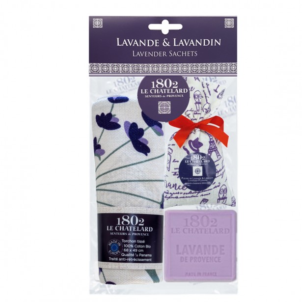 SET OF 1 Sachet 18g LDE LDIN + 1 a kitchen linen + 1 SOAP Lavender