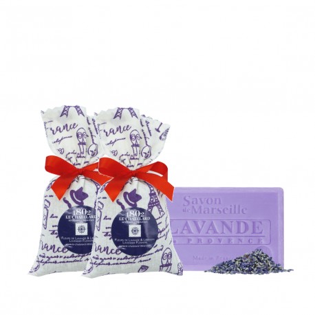 SET OF 2 Sachets 18g Lavender & Lavandin + 1 SOAP 100 g Lavender