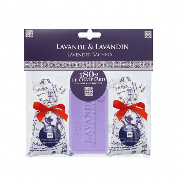 SET OF 2 Sachets 18g Lavender & Lavandin + 1 SOAP 100 g Lavender