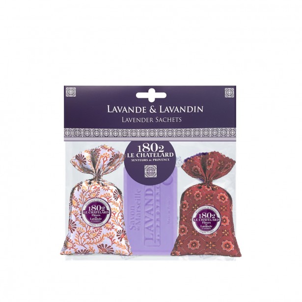 Lot de 2  Sachets Lavande & Lavandin Provence Chic et 1 Savon Lavande