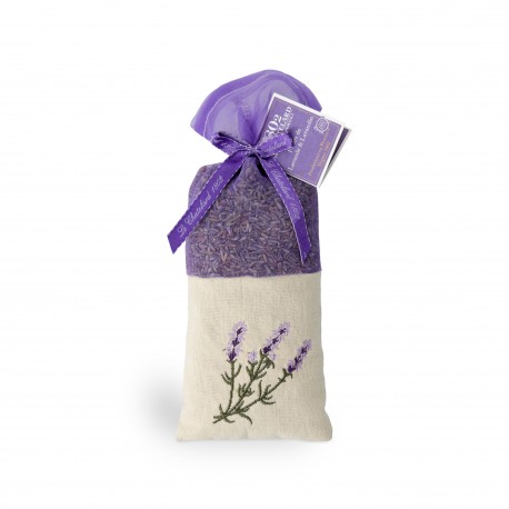 Sachet Lin et Organza brodé 50 g Fleurs Lavande et Lavandin