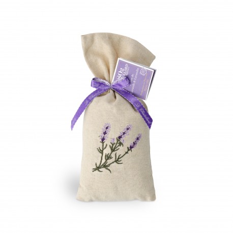 Sachet Lin brodé 50 g Fleurs Lavande et Lavandin