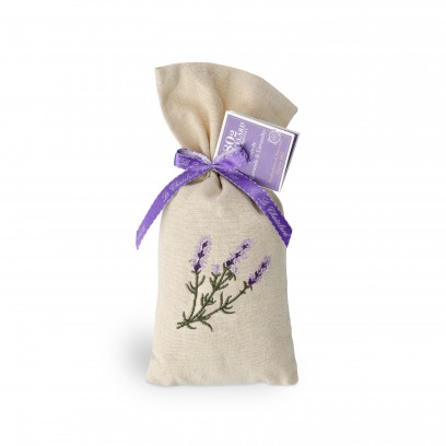 EMBROIDERED LIN SACHET 50G - LAVENDER & LAVANDIN FLOWERS